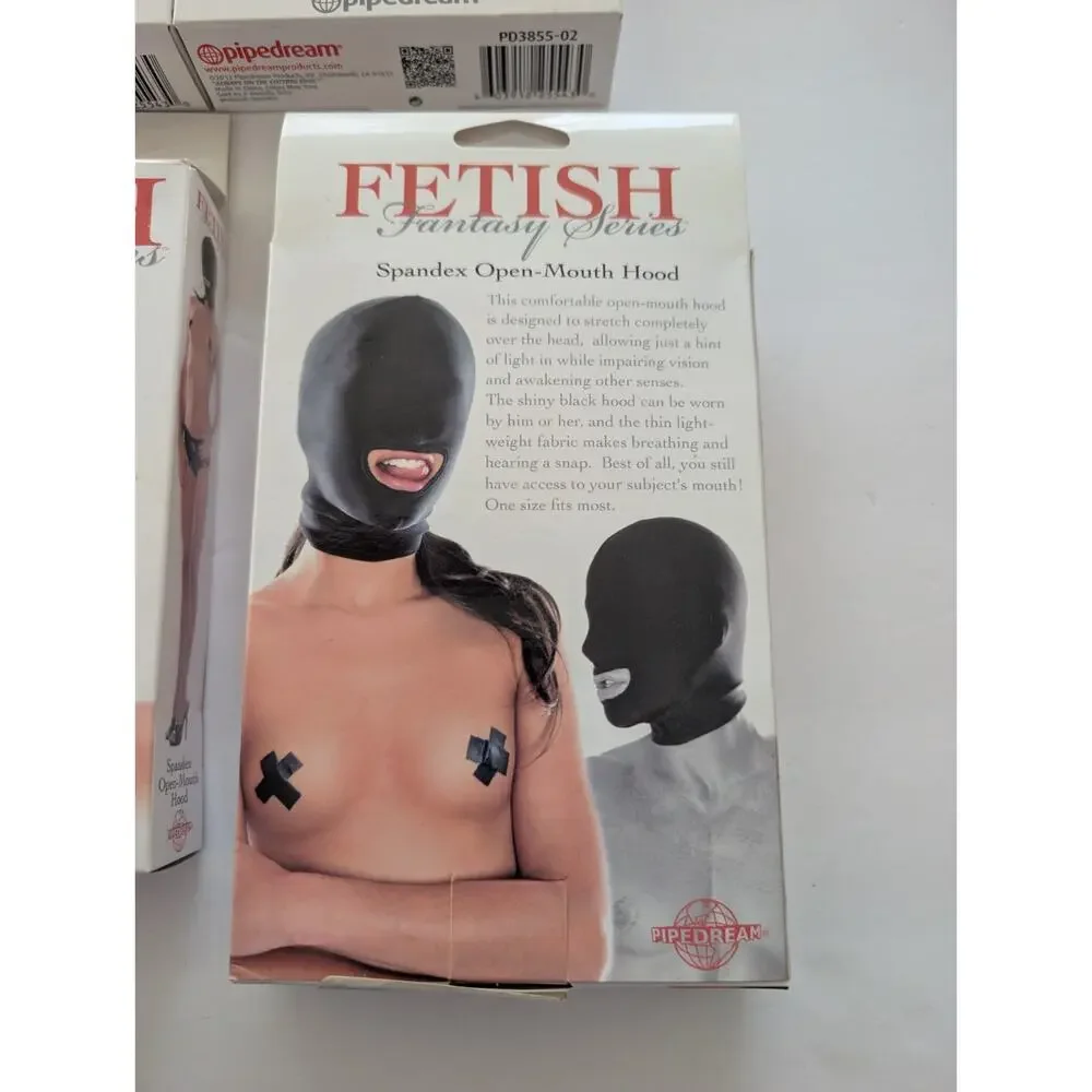Lot of 10 Pipedream Fetish Fantasy Spandex Open Mouth Hood Black Unisex Mask